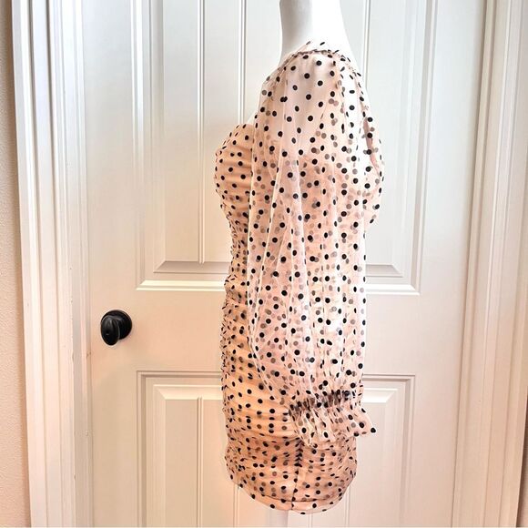 Majorelle Revolve mini dress polka dot black nude ruching size small - Picture 6 of 12